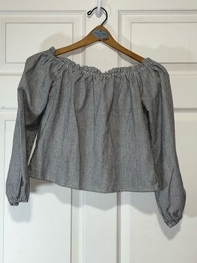 Brandy Melville Black & White Pinstripe Off-Shoulder Blouse